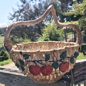 Vintage Beautiful Bent Branch Handle Apple Basket